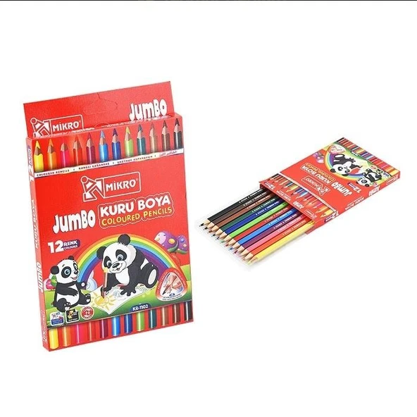Jumbo Kuru Boya 12 li Kuruboya Mikro 12 Renk Kuru Boya Jumbo Tam Boy ürün görseli 1