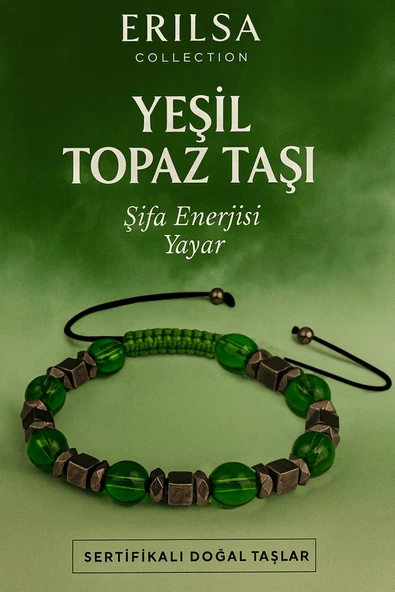 Sertifikalı Sentetik Koyu Yeşil Topaz Taşı Bileklik - Şifa Enerjisi Yayan Zarif ve Şık Unisex Takı ürün görseli 1