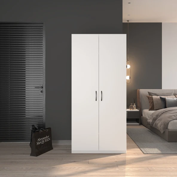 Ed Pet Dizayn 2 Kapaklı Elbise Dolabı Beyaz 80 cm Genişlik ürün görseli 1
