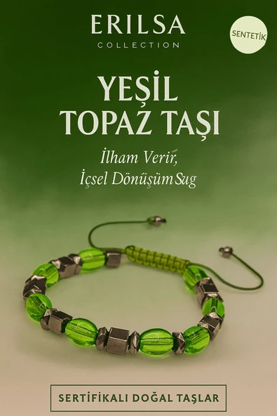 Sertifikalı Sentetik Yeşil Topaz Taşı Bileklik - İlham Veren İçsel Dönüşüm Takısı ürün görseli 1