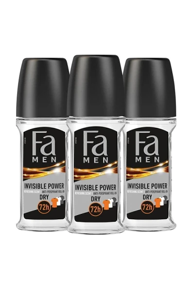 Fa Men Invisible Power Roll-On 50 ml Erkek Deodorant - 3 Adet 48 Saat Kalıcı Kıyafet Korumalı ürün görseli 1
