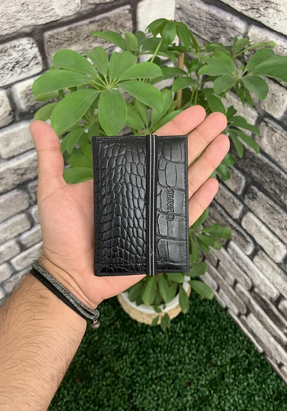 Guard Siyah Croco Desenli Hakiki Deri Lastikli Spor Kartlık Erkek / Kadın P1041 ürün görseli 1