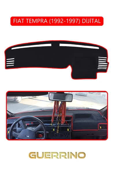FIAT TEMPRA 1992-1997 Modellerine Uygun DijitalTORPİDO KORUMA KILIFI KIRMIZI KENAR ürün görseli 1