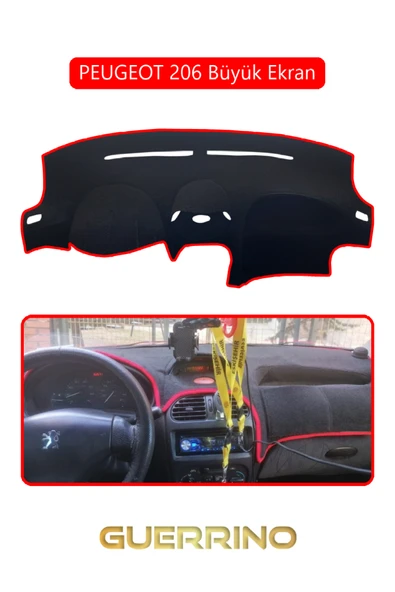 PEUGEOT 206 Büyük EkranTORPİDO KORUMA KILIFI KIRMIZI KENAR ürün görseli 1