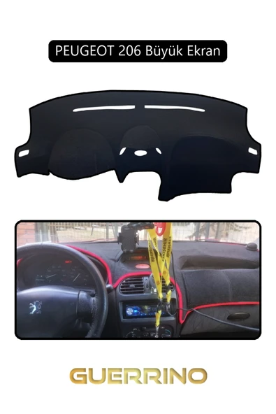 PEUGEOT 206 Büyük EkranTORPİDO KORUMA KILIFI SİYAH KENAR ürün görseli 1
