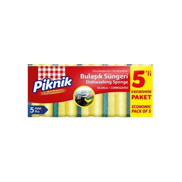 Piknik Bulaşık Süngeri Düz Yeşil 5'li ürün görseli 1