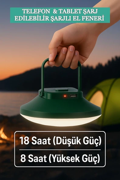 Taşınabilir Kamp Lambası & Şarj İstasyonu 120 LED’li Işık USB-C Şarjlı Acil Durum Feneri ürün görseli 1