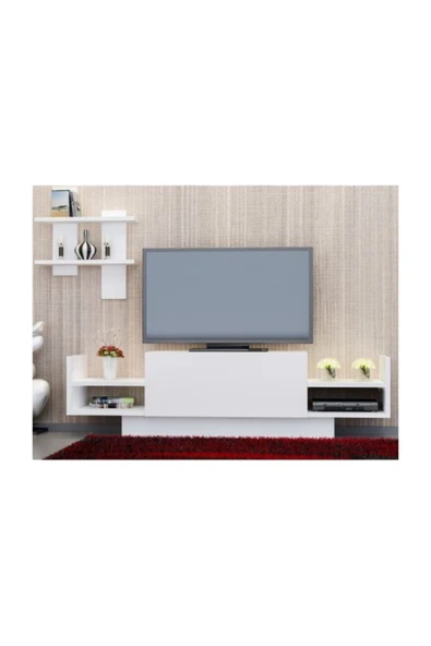 BMdekor Tv Ünitesi Mürdüm Raflı Beyaz 120 Cm ürün görseli 1