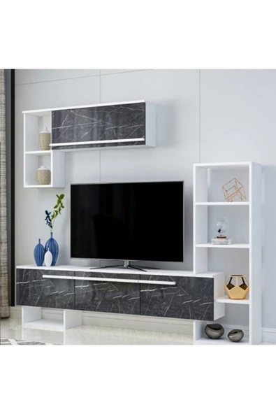 BMdekor Tv Ünitesi Beyaz Mermer Desen ürün görseli 1