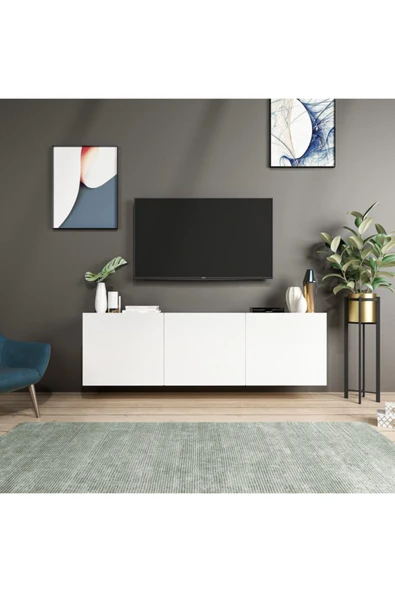 BMdekor Tv Sehpası Duvara Asma Beyaz 150 Cm ürün görseli 1