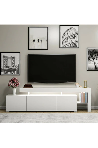 Meltem Çelik - BMdekor Tv Sehpası Buğra Beyaz Led Işıklı ürün görseli 1