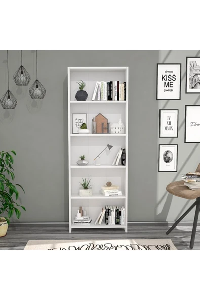 BMdekor Lilium 5 Raflı Dekoratif Kitaplık Beyaz ürün görseli 1