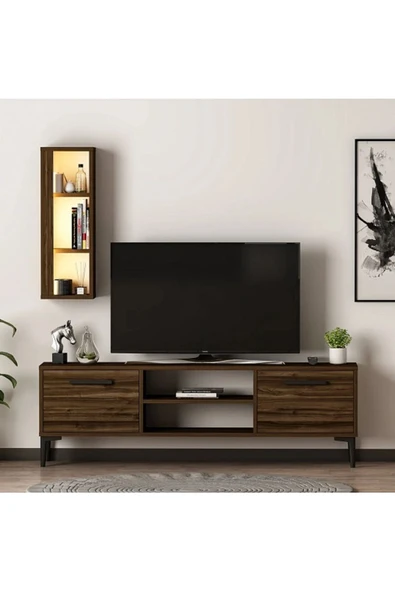 Meltem Çelik - BMdekor TV Ünitesi Cunda Ceviz LED Işıklı 150 cm ürün görseli 1