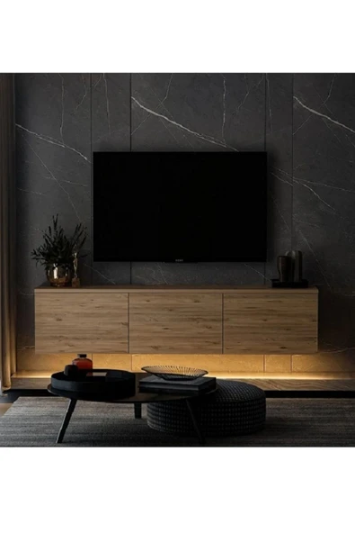 Meltem Çelik - BMdekor Tv Sehpası Norm Duvara Monte Atlantikçam Led Işıklı 160 Cm ürün görseli 1