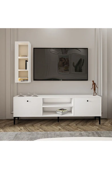 Meltem Çelik - BMdekor TV Ünitesi Cunda Beyaz LED Işıklı 150 cm ürün görseli 1