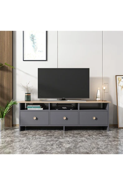 BMdekor Tv Sehpası Ozan Antrasit Meşe 150 Cm ürün görseli 1