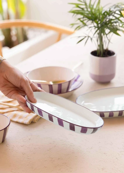The Mia Joy Oval Servis 2li Set Mor 17x30x4 cm - Resim 2