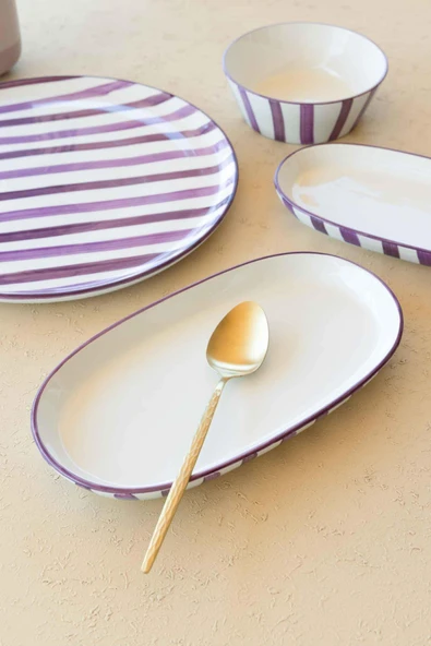 The Mia Joy Oval Servis 2li Set Mor 17x30x4 cm - Resim 4
