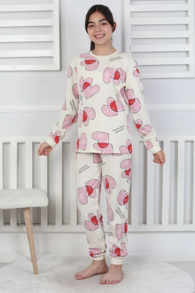 Tangled Hearts Desenli Kız Çocuk Pijama Takımı 8-13 ürün görseli 1
