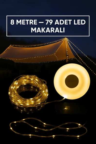 Şarjlı Makaralı Peri Led Işık Zinciri 8 Metre 79 +30 Led Bahçe Balkon Dış Mekan Kamp Işığı ürün görseli 1