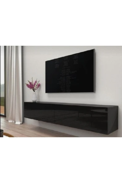 MAC DİZAYN Adresan Tv Ünitesi Tv Sehpası Parlak Siyah Highgloss 200 Cm ürün görseli 1