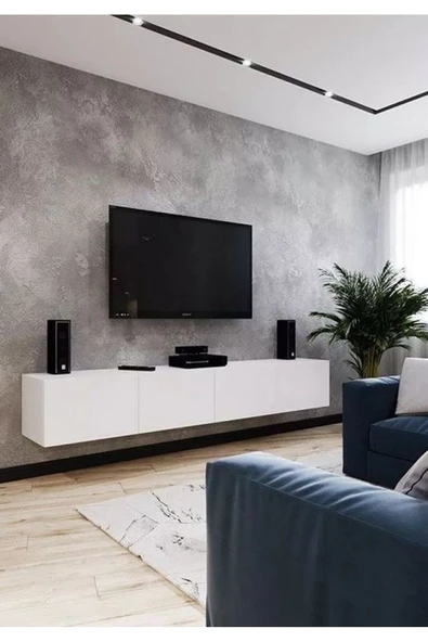 MAC DİZAYN Mac Dizayn Milas Tv Ünitesi Tv Sehpası Beyaz Parlak Mdf 240 Cm ürün görseli 1