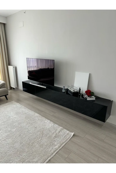 MAC DİZAYN Milas Tv Ünitesi Tv Sehpası Highgloss Parlak Siyah 240 Cm ürün görseli 1