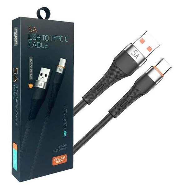 Powerway HC05 Örgülü 5 Amper USB TO Type- C 1 Metre Şarj Data Kablosu ürün görseli 1