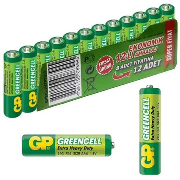 GP İnce AAA 12'li Kalem Pil 24G-VS12 ürün görseli 1