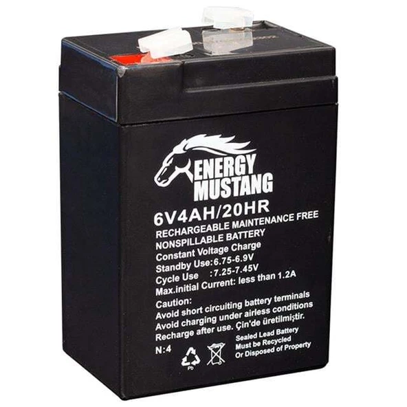 Energy Mustang 6 Volt 4 Amper Kuru Işıldak Aküsü (70x48x101 Mm) ürün görseli 1
