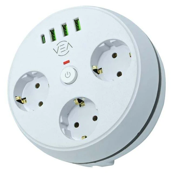 Vea VE-26583 3'LÜ 1.5 Metre Kablolu 3 USB / TYPE-C Girişli Akım Korumalı Grup Priz ürün görseli 1