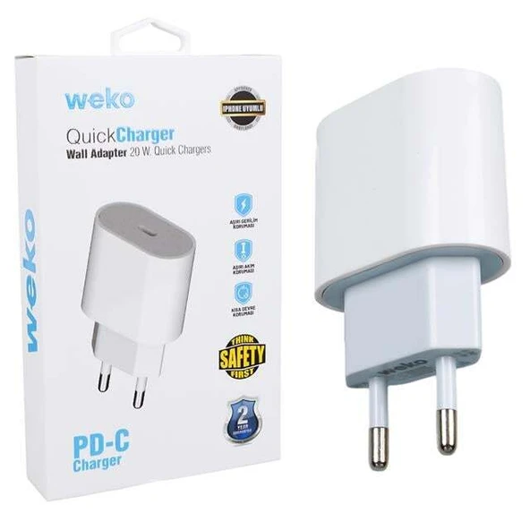 Weko Wk-26524 Beyaz Pd 20 Watt Iphone Type-C Hızlı Şarj Başlığı ürün görseli 1