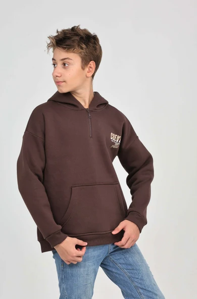 Toontoy Erkek Çocuk Relax Fit Kapüşonlu Fermuarlı Cepli Baskılı Sweatshirt ürün görseli 1