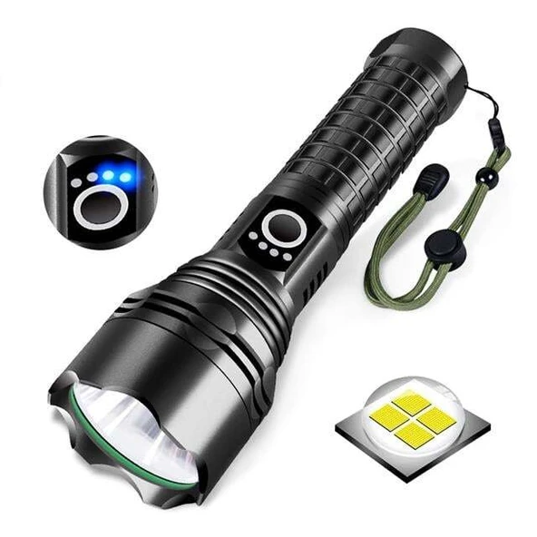 PowerMaster RELAX-30 P50 Su Geçirmez Zoomlu Flash Özellikli Şarjlı Metal Kasa Profesyonel El Feneri ürün görseli 1