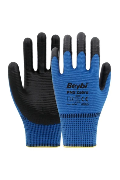 Beybi Nitril Pmk Pn5 Zebra Mavi Siyah10 Beden 12li Paket (EN388 2121X) ürün görseli 1