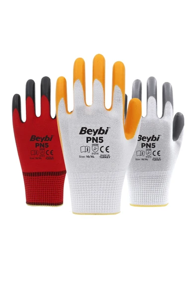 Beybi Pn5 Polyester Örme Nitril Eldiven Beyaz-sarı No:9 (l) 12 Çift ürün görseli 1