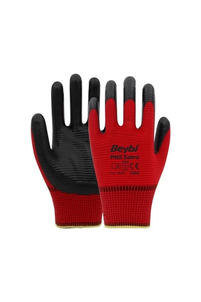 Beybi Nitril Pmk Pn5 Zebra Kırmzı Siyah 10 Beden Bir Çift ürün görseli 1