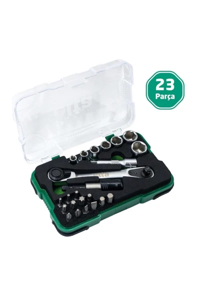 Elta 1/4" Altıköşe Cırcırlı Lokma Anahtar Ve Bits Uç Seti 23 Parça ürün görseli 1