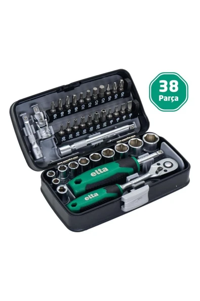 Elta 1/4" Altıköşe Cırcırlı Lokma Anahtar Ve Bits Uç Seti 38 Parça ürün görseli 1