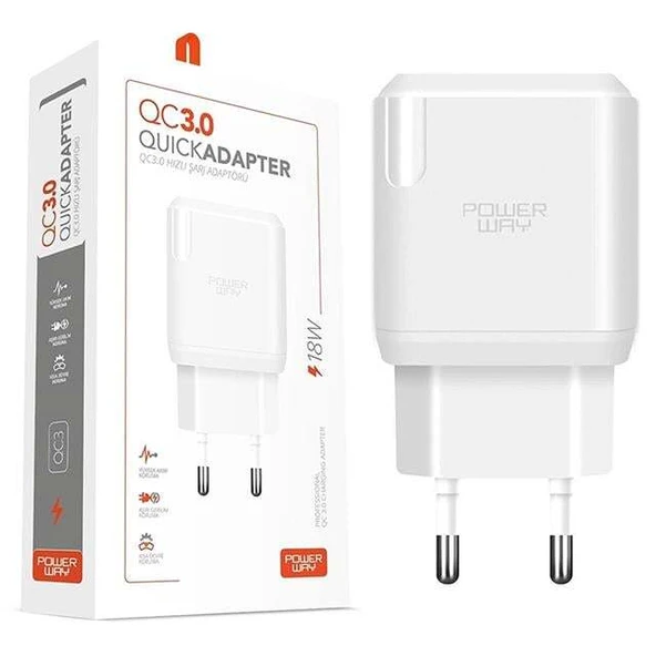 Powerway QC3 3 Amper 18W Tüm Telefonlarla Uyumlu USB Hızlı Şarj Adaptörü ürün görseli 1