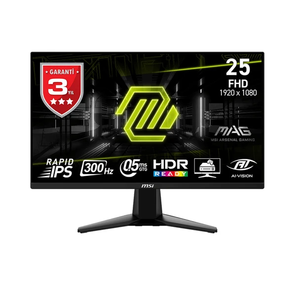 24.5" MSI MAG 255XF 0.5ms 300Hz 1920x1080 IPS HDMI DP Flat Gaming Monitör ürün görseli 1