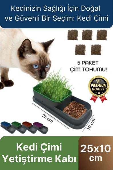 Premium Seri Hidroponik Topraksız Doğal 5 Adet Tohum Hediyeli Kedi Çimi Yetiştirme Kabı 25 x 10 cm ürün görseli 1