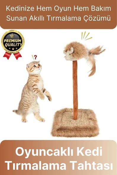 Özel Üretim Dayanıklı Eğlenceli 14x14 cm En 26 cm Yükseklik Sesli Oyuncaklı Kedi Tırmalama Tahtası ürün görseli 1