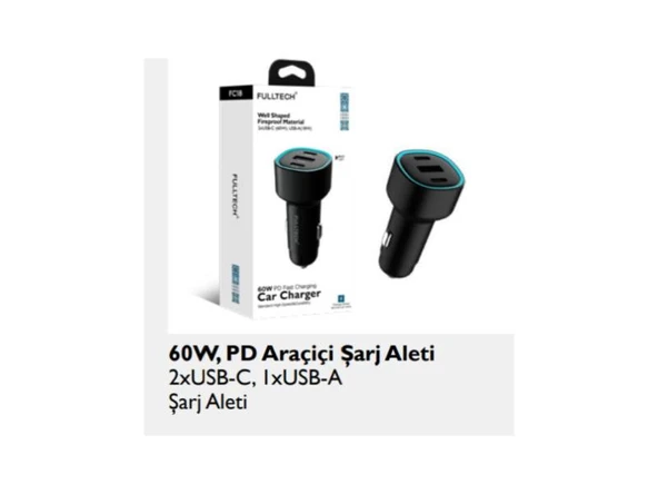 Fc18 60w Pd Süper Hızlı Şarj Araç Içi Çakmaklık Şarj Aleti 2x Type-c 60w Pd 1x Usb3.0 18w ürün görseli 1
