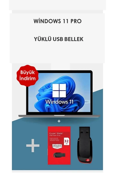 MICROSOFT Windows 11 Pro + 32GB USB Kurulum + Sürücü Paketi ürün görseli 1
