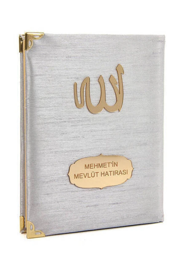 10 ADET - Şantuk Kumaş Kaplı Yasin Kitabı - Çanta Boy - İsme Özel Plakalı - Gri Renk - İslami Hediyeler ürün görseli 1