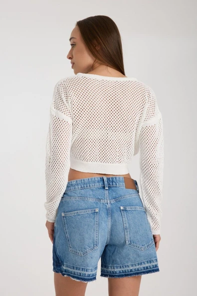 Oversize File Crop Bluz DNV-000105 - Resim 5