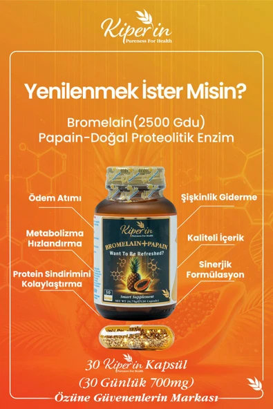 Kiperin Bromelain+ Papain 30 Kapsül - Resim 3