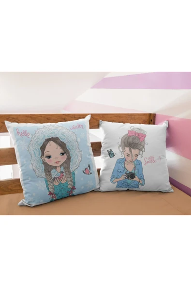 Alkan Homes Pop Art Kızları 2 Li Kombinli Kırlent Kılıfı ürün görseli 1