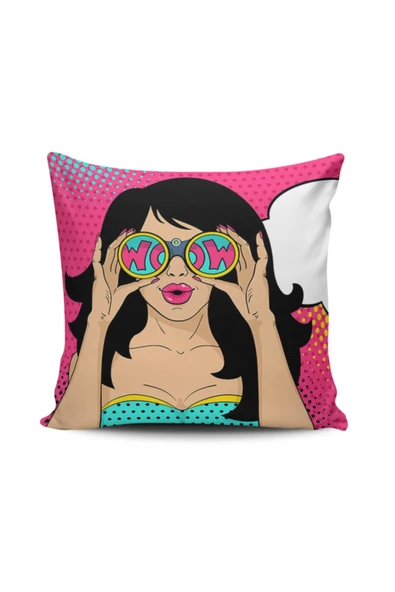 Alkan Homes Pop Art Kızı Dijital Baskılı Kırlent Kılıfı ürün görseli 1